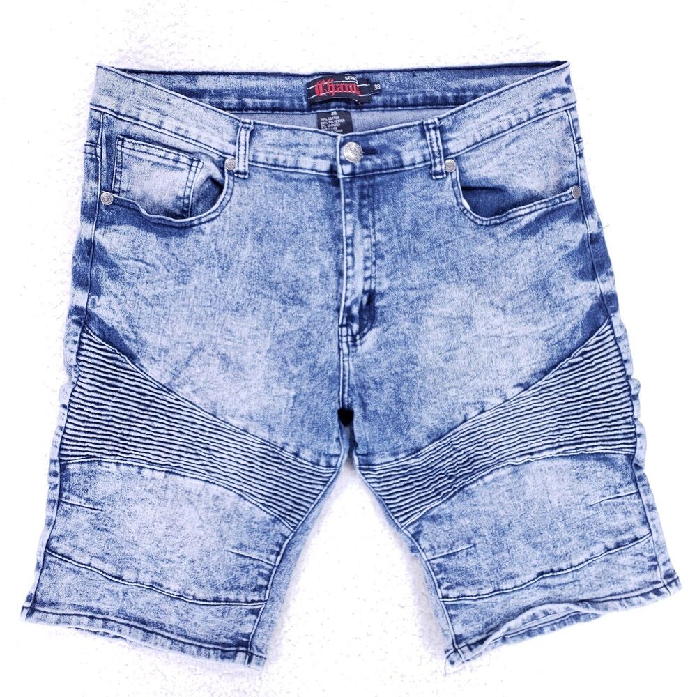 Chams Jean Shorts Denim Cotton Men SZ 38 Blue Straight Stretch VTG 90s Y2K